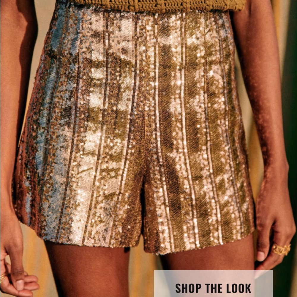 Sezane Rick Shimmering High Waist Shorts - Gold